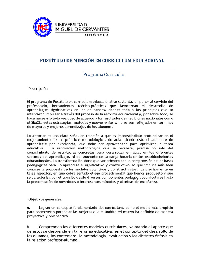 Programa Curricular | PDF | Plan de estudios | Constructivismo ...