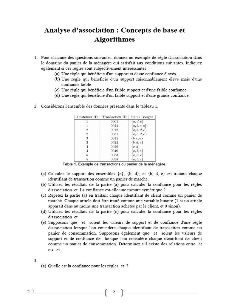 Règles d'association et algorithmes d'analyse | PDF | Feuille