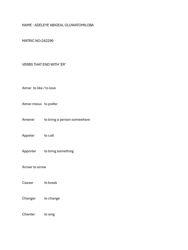 French Irregular Verbs List | PDF