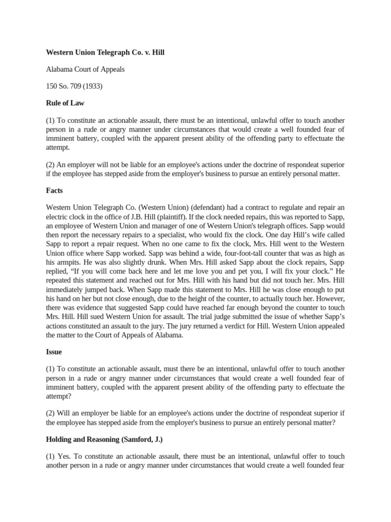 Quimbee Week 2 Cases TORTS | PDF | Intentional Infliction Of Emotional ...