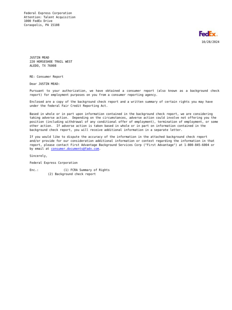 First Advantage Case Id Wps 292672960 Page 1 Of 18 Includes Associated 