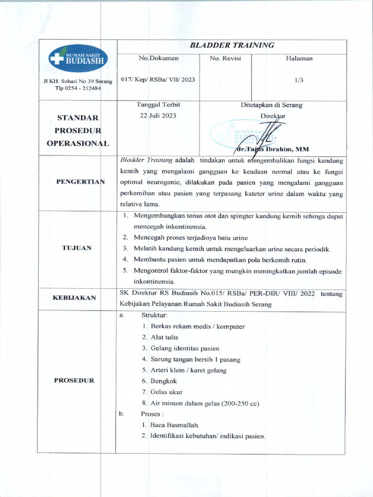 Prosedur Bladder Training Pasien | PDF