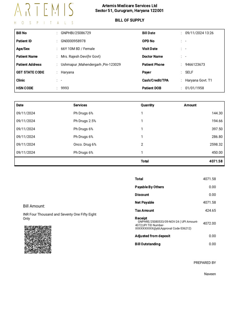 Invoice for Medical Services | PDF | Government Finances | Health Care