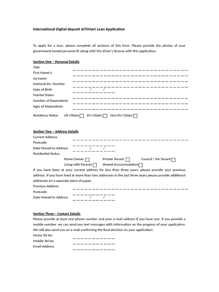 Loan Application Form | PDF | Expense | Loans