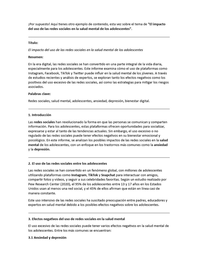 Impacto de Las Redes Sociales en La Salud Mental | PDF | Depresión ...