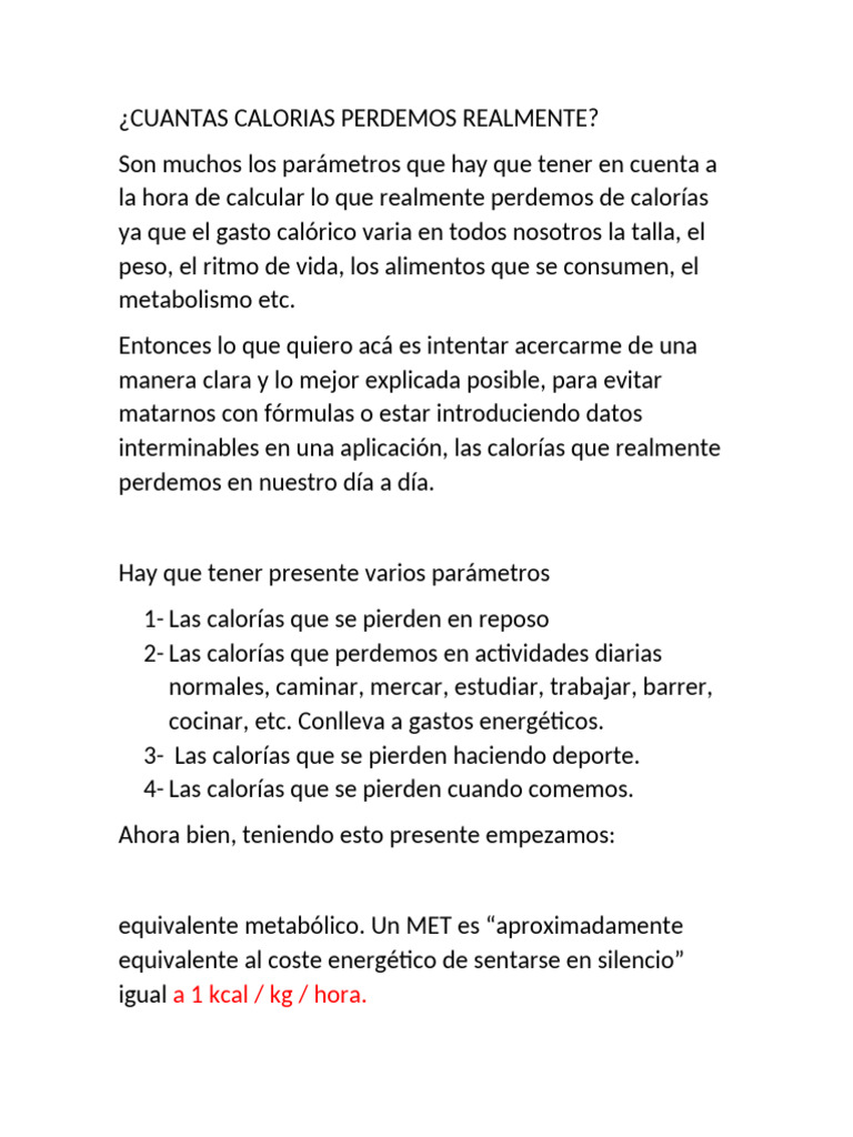Cuantas Calorias Perdemos Realmente | PDF | Fisiología