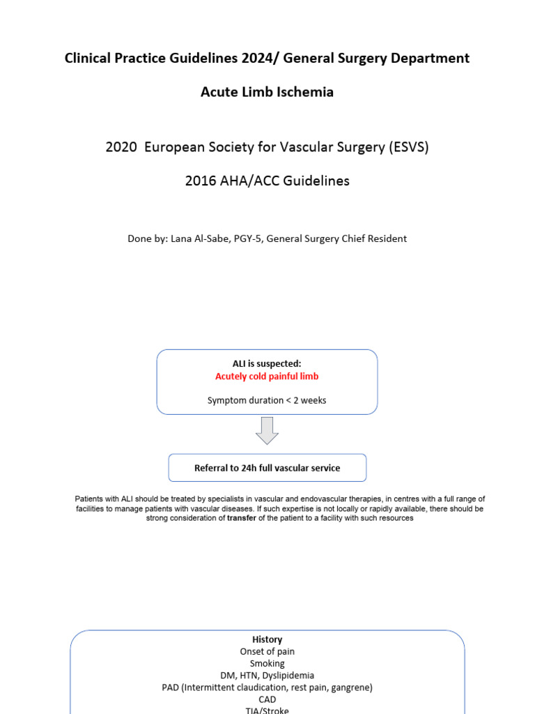 ESVS 2024 Guidelines on Acute Limb Ischemia | PDF | Ischemia | Medical ...