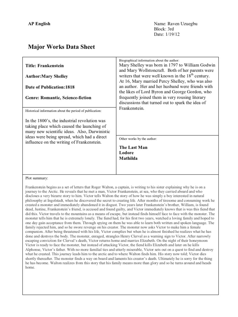 Frankenstein: Historical Context and Data | PDF | Frankenstein