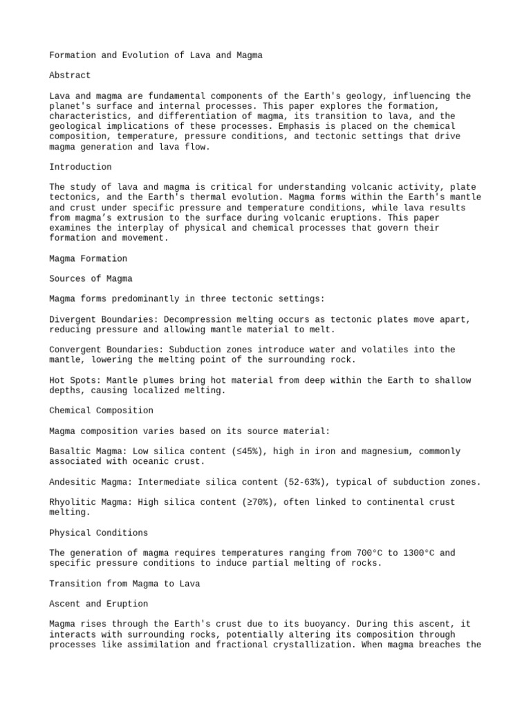 Formation and Evolution of Lava and Magma | PDF | Magma | Lava