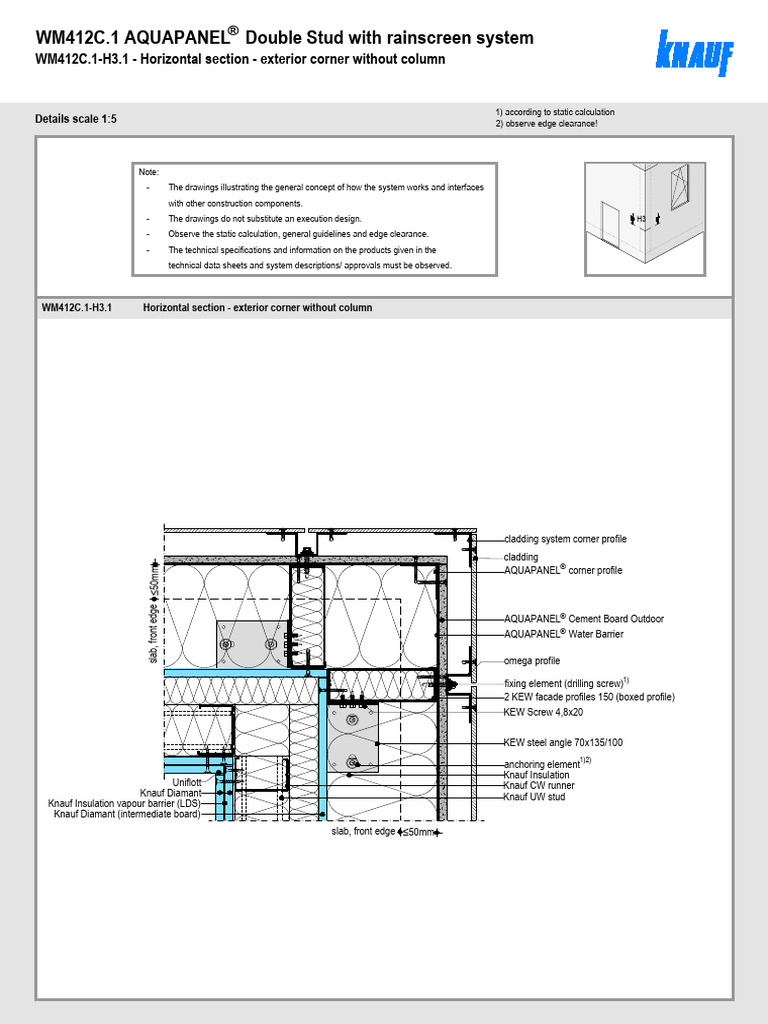 WM412C.1-H3.1 Horizontal Section - Exterior Corner Without Column | PDF ...