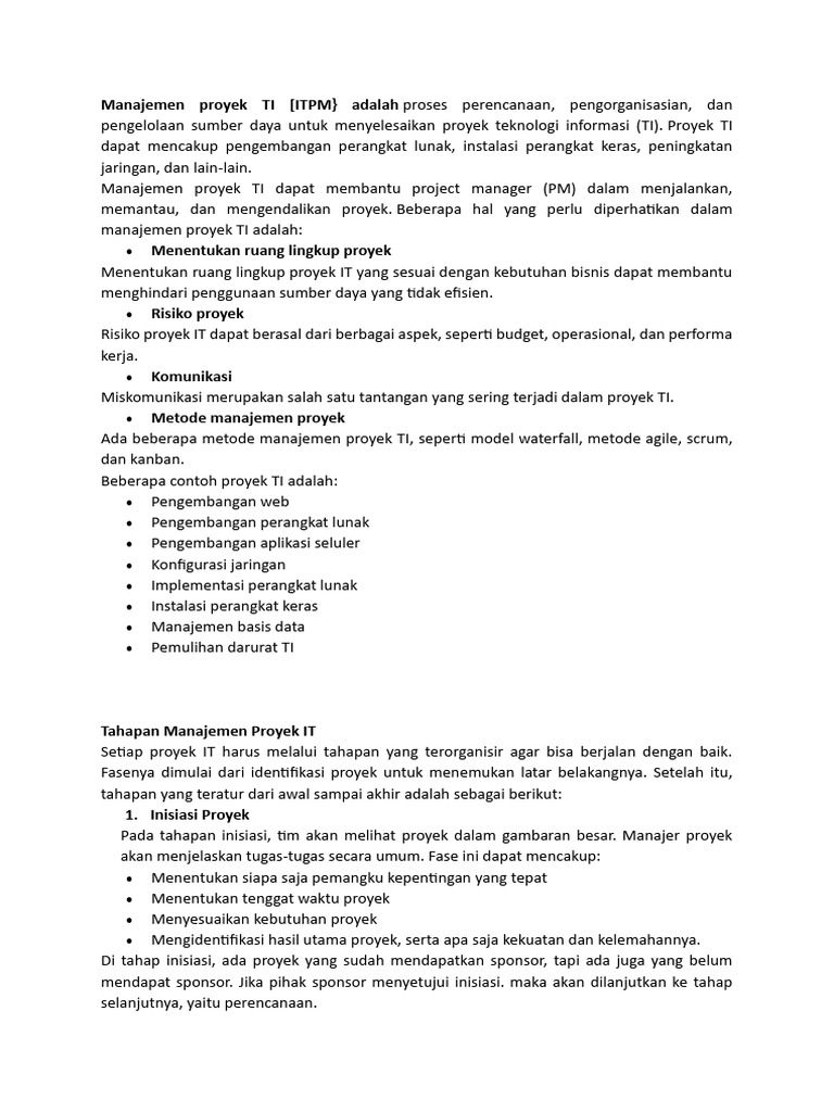 Panduan Manajemen Proyek TI Efektif | PDF