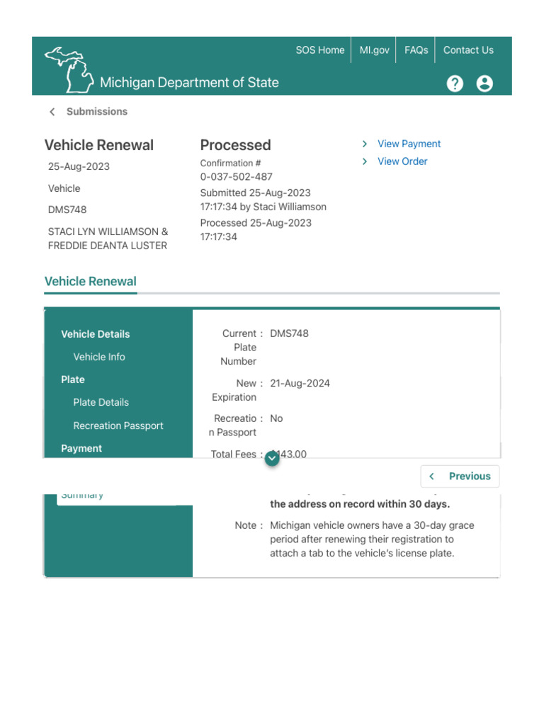 Michigan Vehicle Registration Renewal PDF