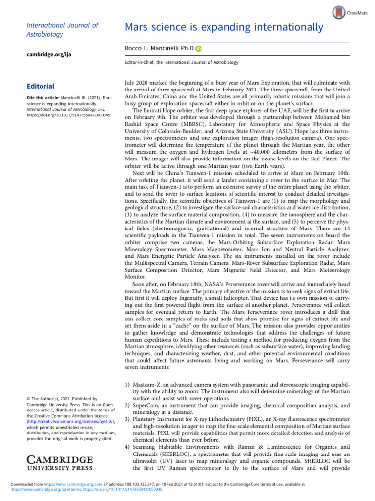 Expanding International Mars Science | PDF | Mars | Exploration Of Mars