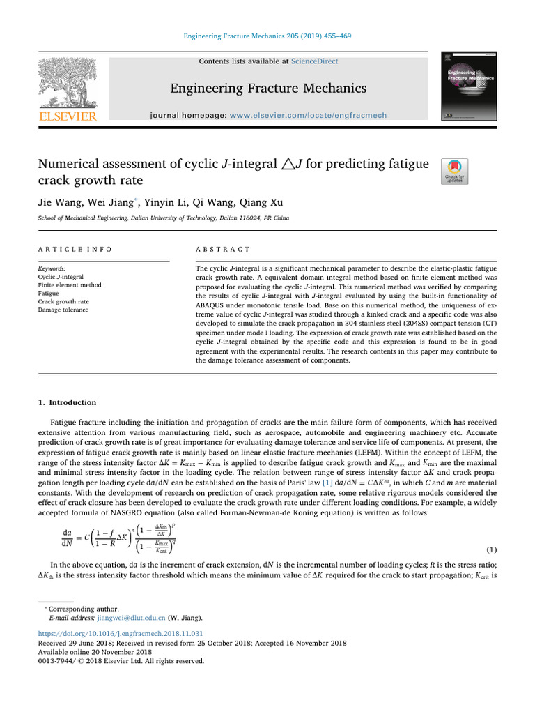 Cyclic J-Integral for Fatigue Crack Growth | PDF | Fracture Mechanics ...