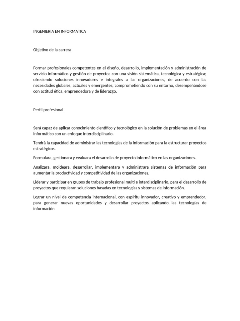 Objetivo y Perfil-Informatica | PDF