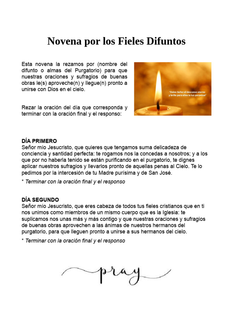 Novena Fieles Difuntos PDF Purgatorio Oración