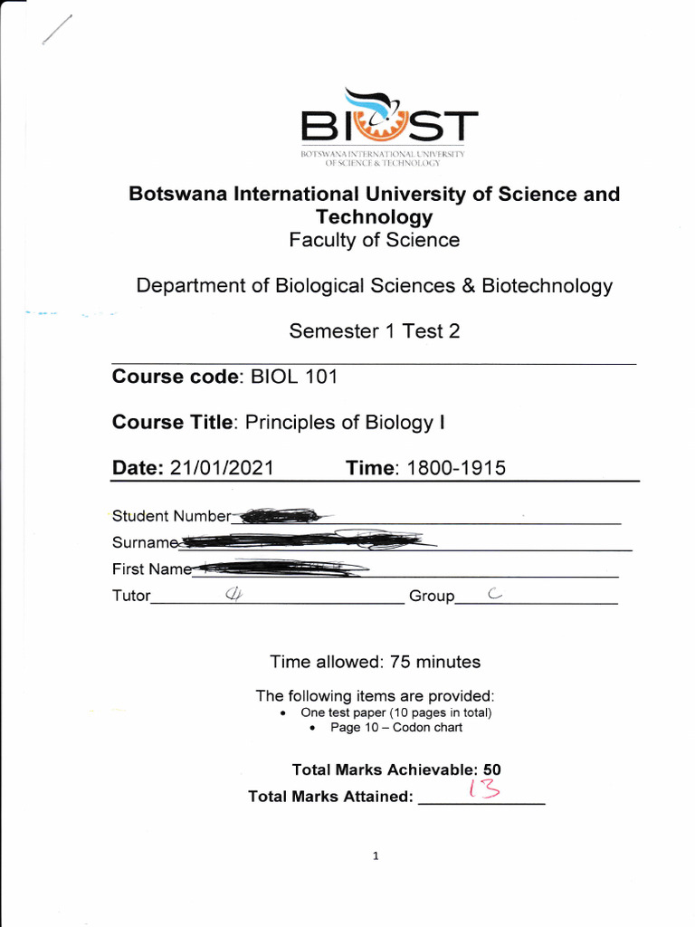 Bio 101 Test 2-2021 - 20210926 - 0001 | PDF | Genetics | Gene Expression