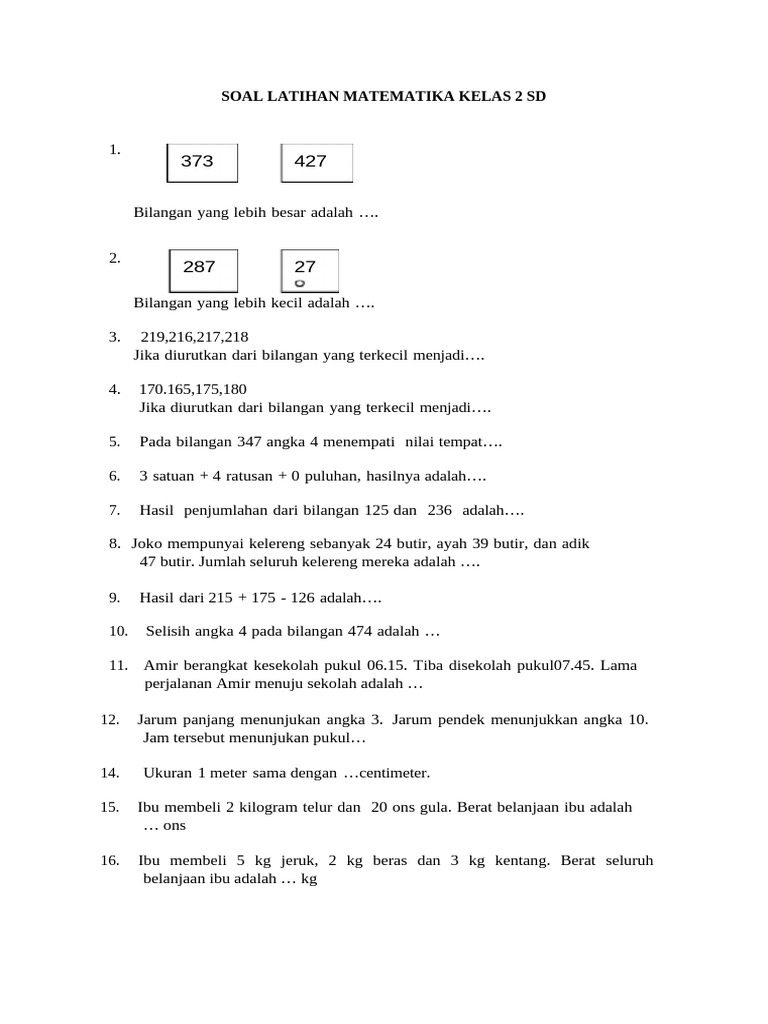 Soal Latihan Matematika Kelas 2 Sd Pdf