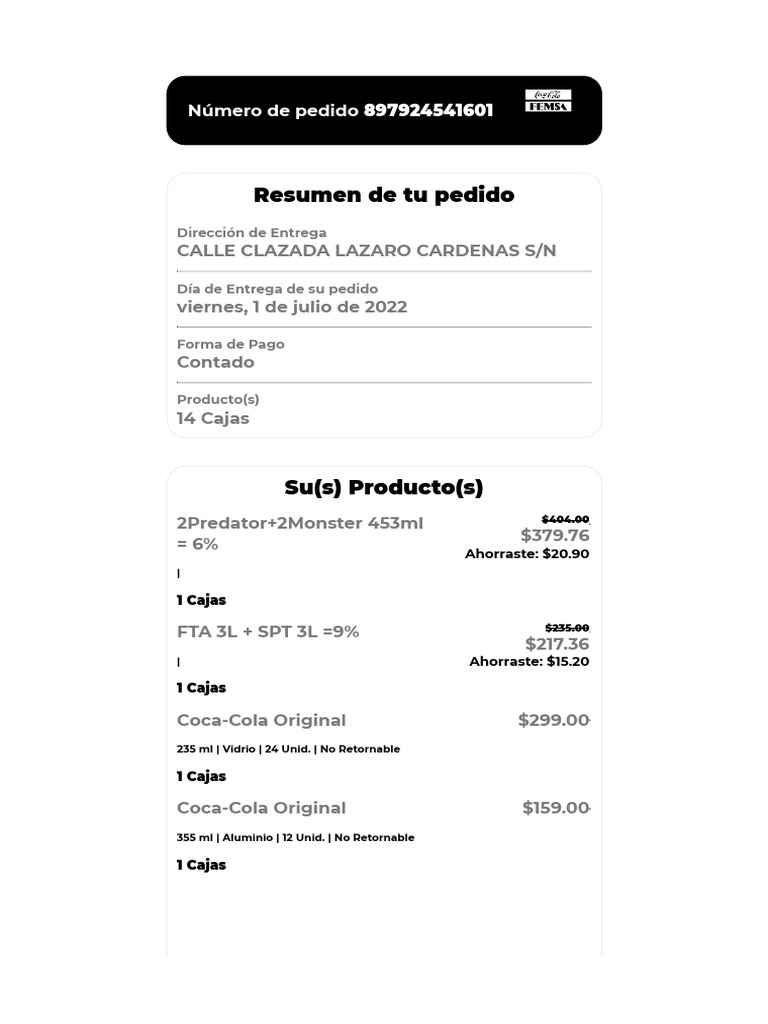 Resumen de Pedido y Detalles de Entrega | PDF