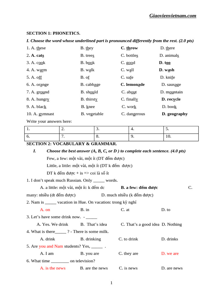 Phonetics and Grammar Practice Test | PDF | Languages | Foreign ...