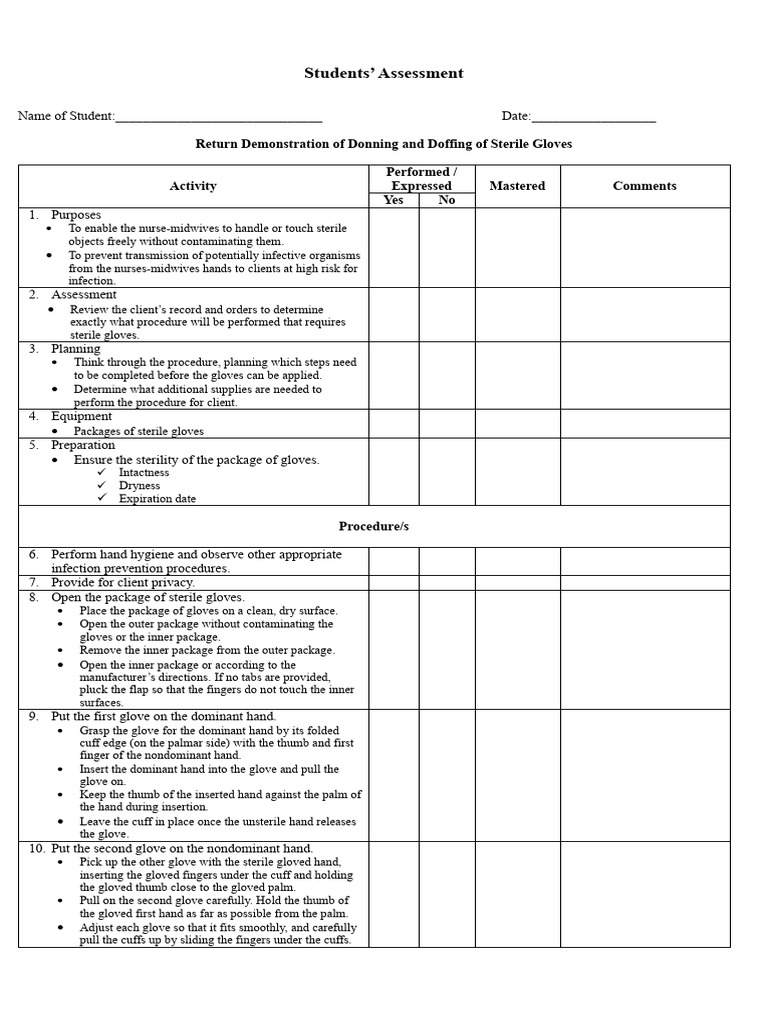 Sterile Gloves Assessment | PDF | Hand | Medical Specialties
