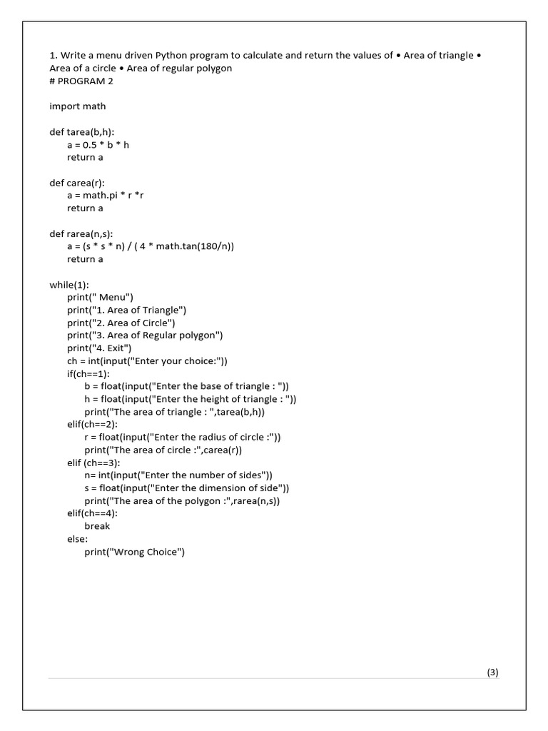 12 Cs Python - Record Programs With Output | PDF | Area | Queue ...