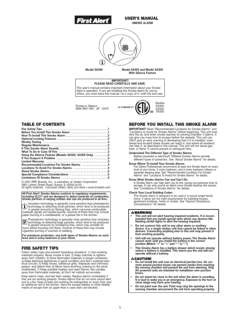 SA303CN3-First Alert Basic Smmoke Alarm | PDF | Kitchen