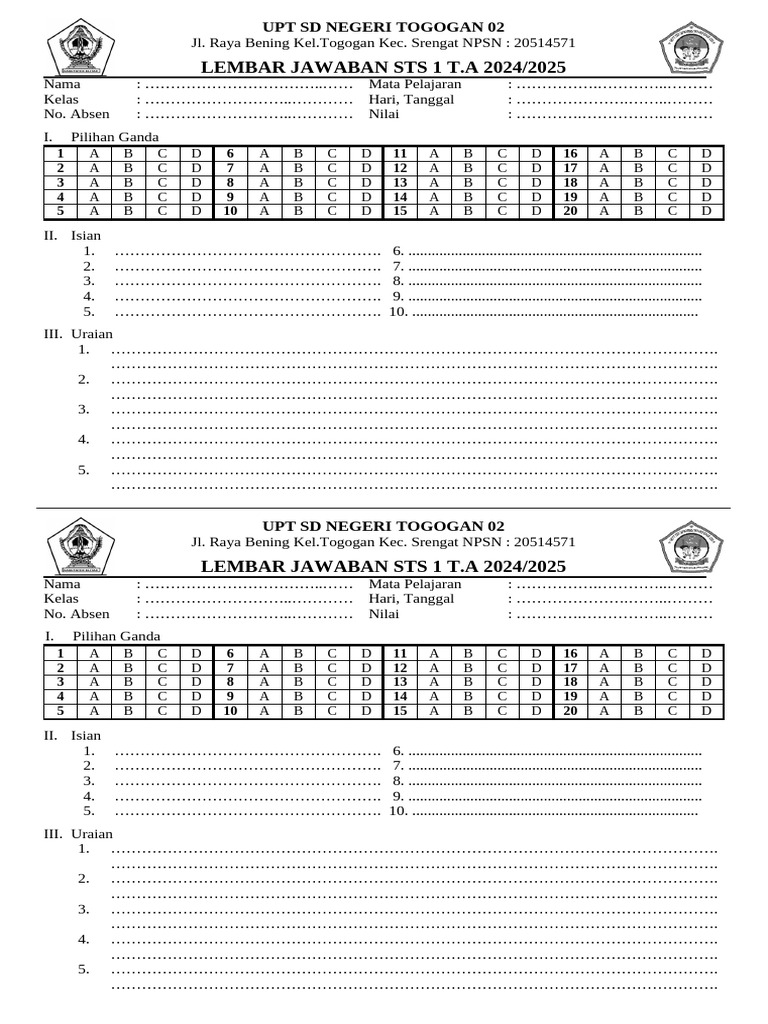 Lembar Jawaban Ats | PDF
