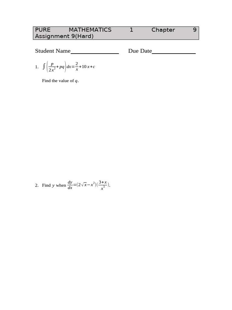 Advanced Pure Mathematics Assignment 9 | PDF