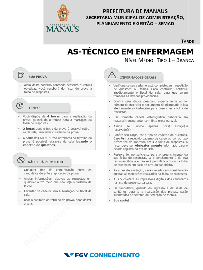 Prova de Técnico em Enfermagem - Manaus | PDF | Botão Ctrl | Ventrículo ...