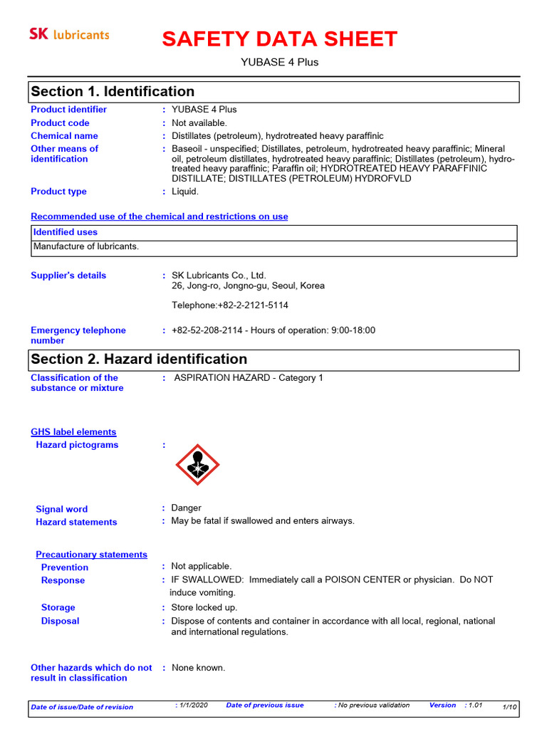Yubase 4 Plus Safety Data Sheet | PDF | Toxicity | Firefighter