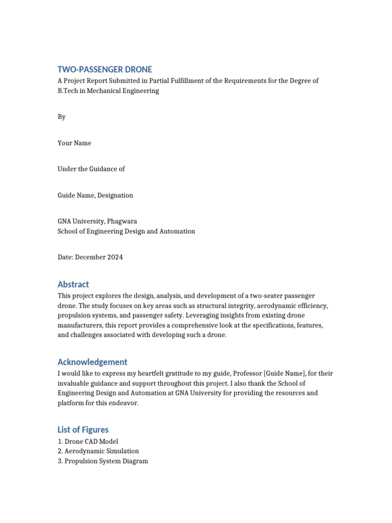 Two-Seater Passenger Drone Design Report | PDF | Unmanned Aerial ...
