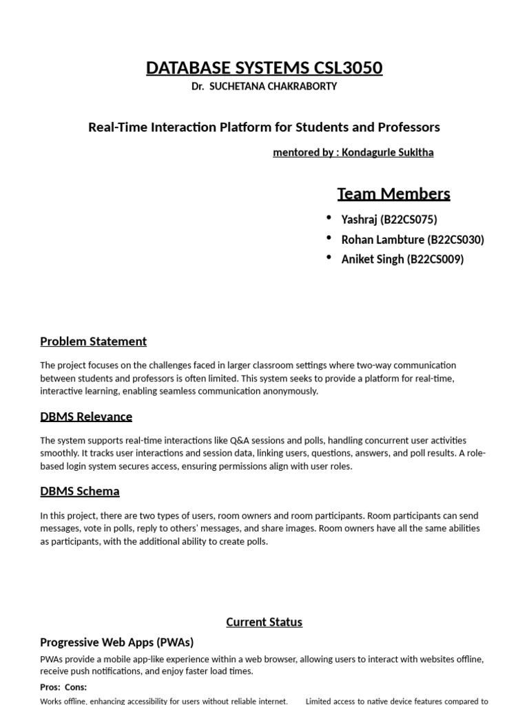 Real-Time Classroom Interaction System | PDF | Databases | My Sql