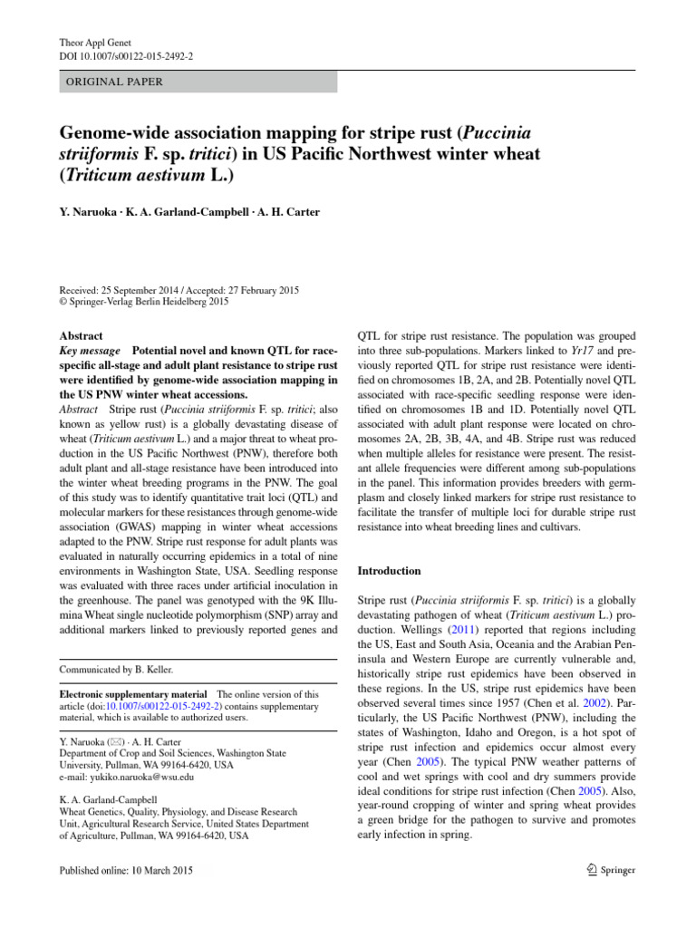 Genome Wide Association Mapping For Stri | PDF | Quantitative Trait ...