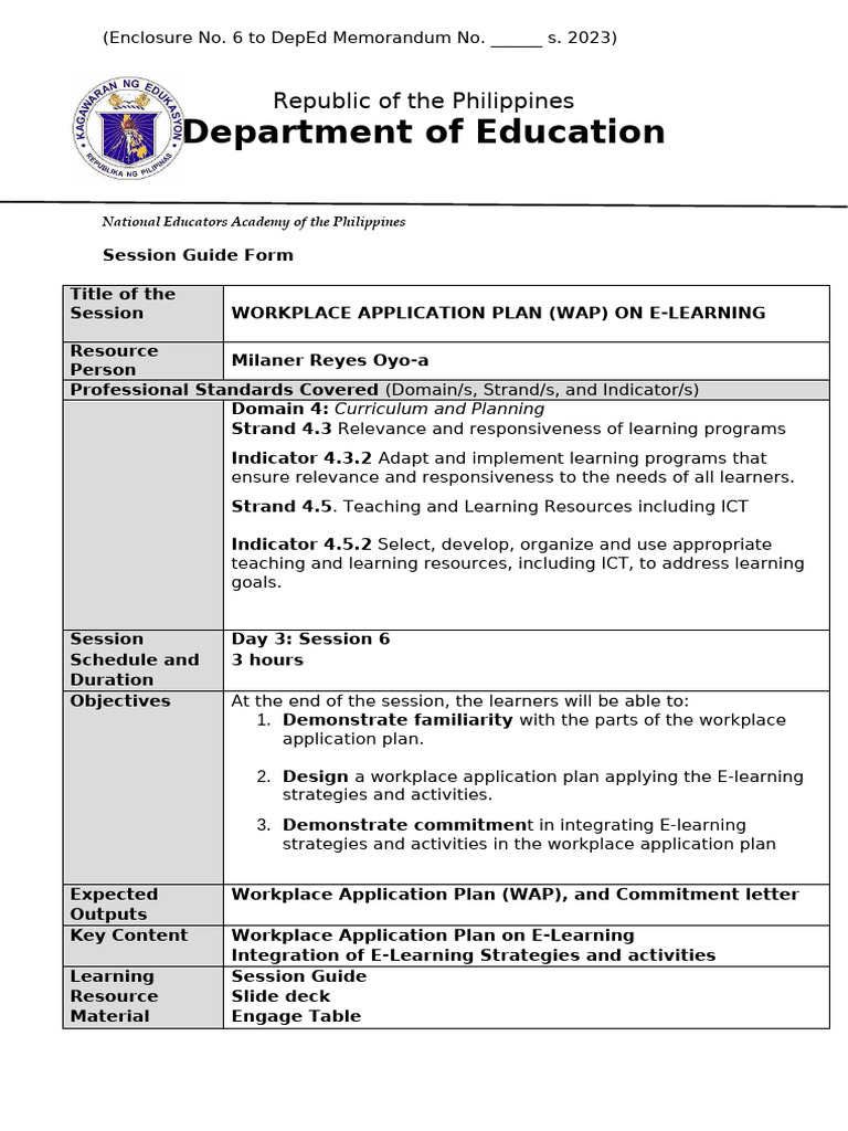 E-Learning Workplace Application Plan | PDF | Educational Technology ...