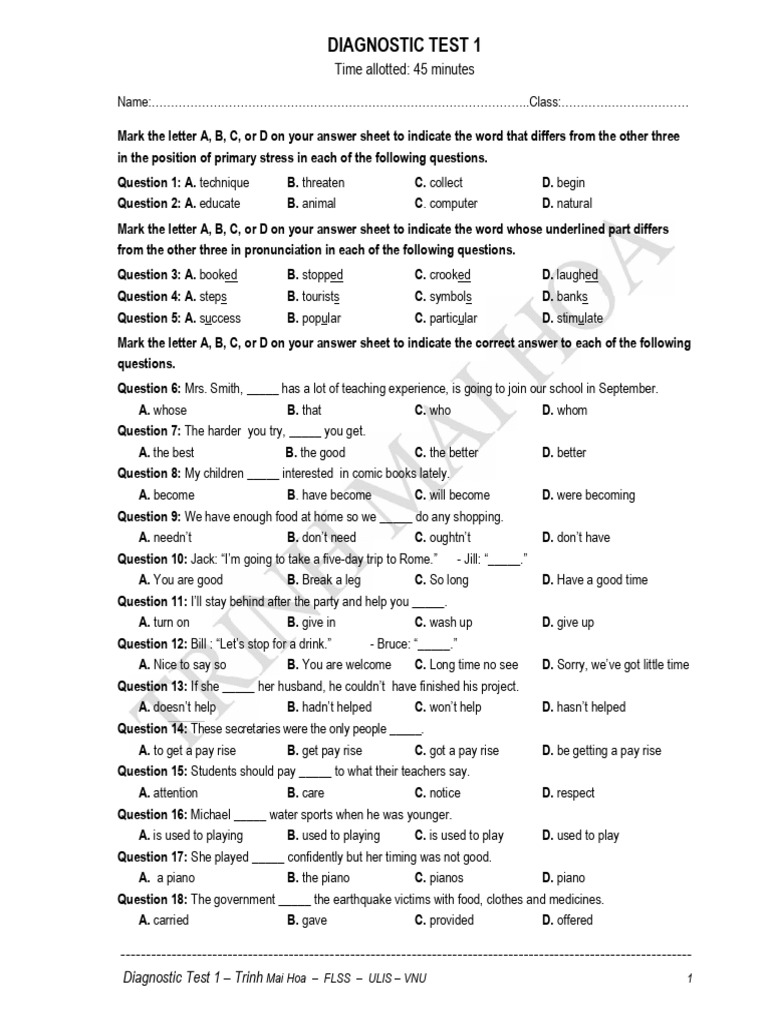 Diagnostic Test 1 Pdf
