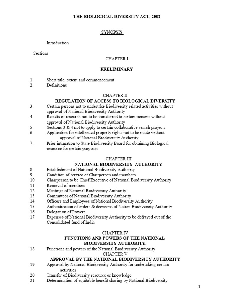 The Biological Diversity Act | PDF | Biodiversity | Conservation Biology