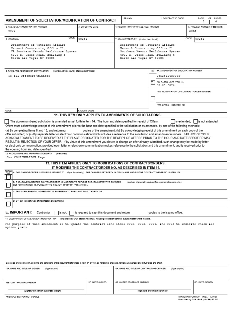Amendment of VA Contract Solicitation | PDF | Offer And Acceptance