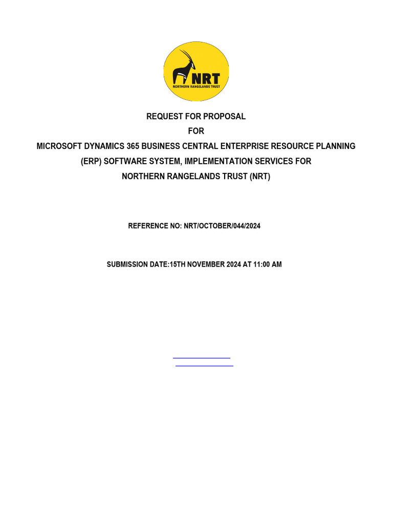 Request For Proposal For Provision of NRT ERP System - Extension | PDF ...