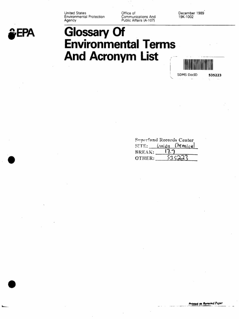 Glossary of Environmental Terms and Acronym List: Other: Sls2Sl | PDF ...