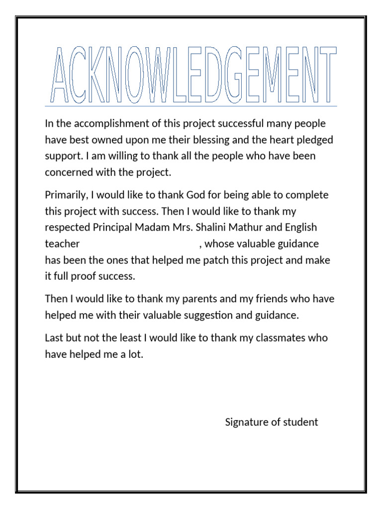Project Acknowledgments and Thanks | PDF
