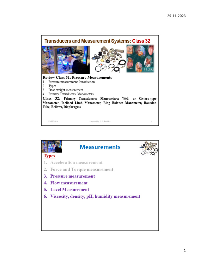 Lecture 32. | PDF | Pressure Measurement | Pressure