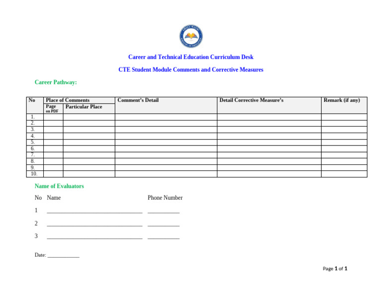 3 CTE Student Module Comment Writing Form 3 Sep 24 | PDF