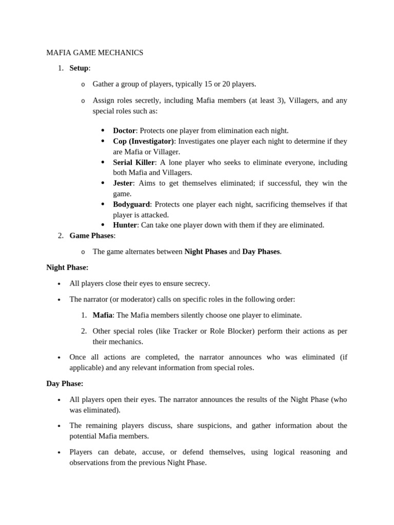 Mafia Game Mechanics Overview | PDF