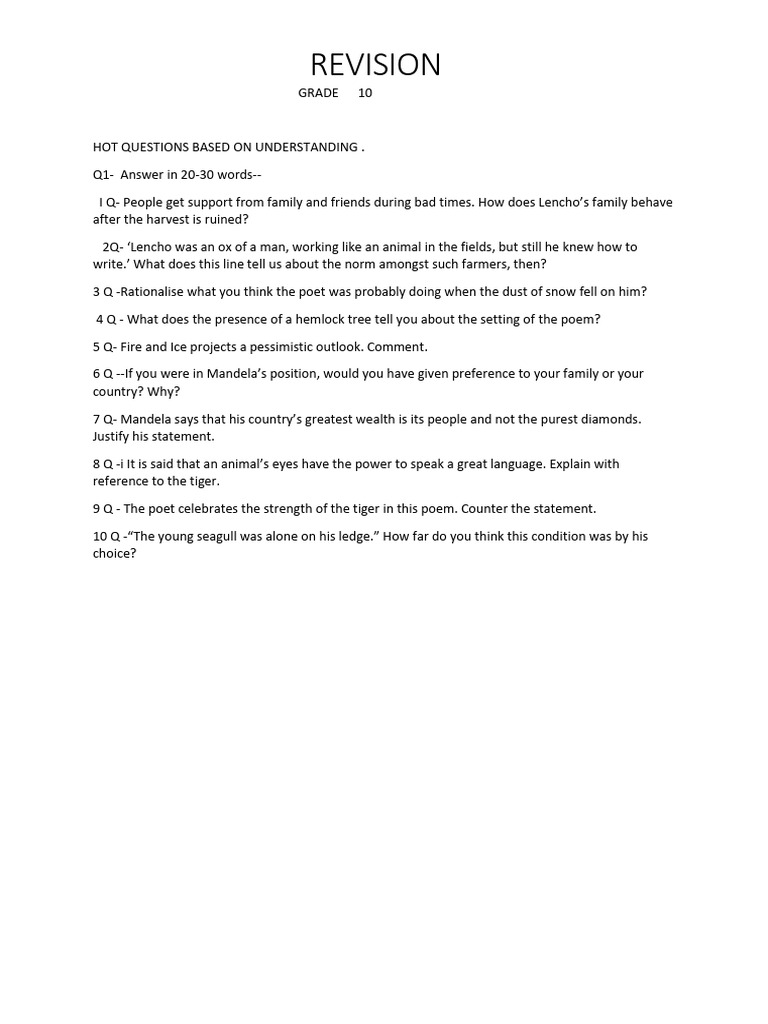 Grade 10 Hot Questions on Literature | PDF