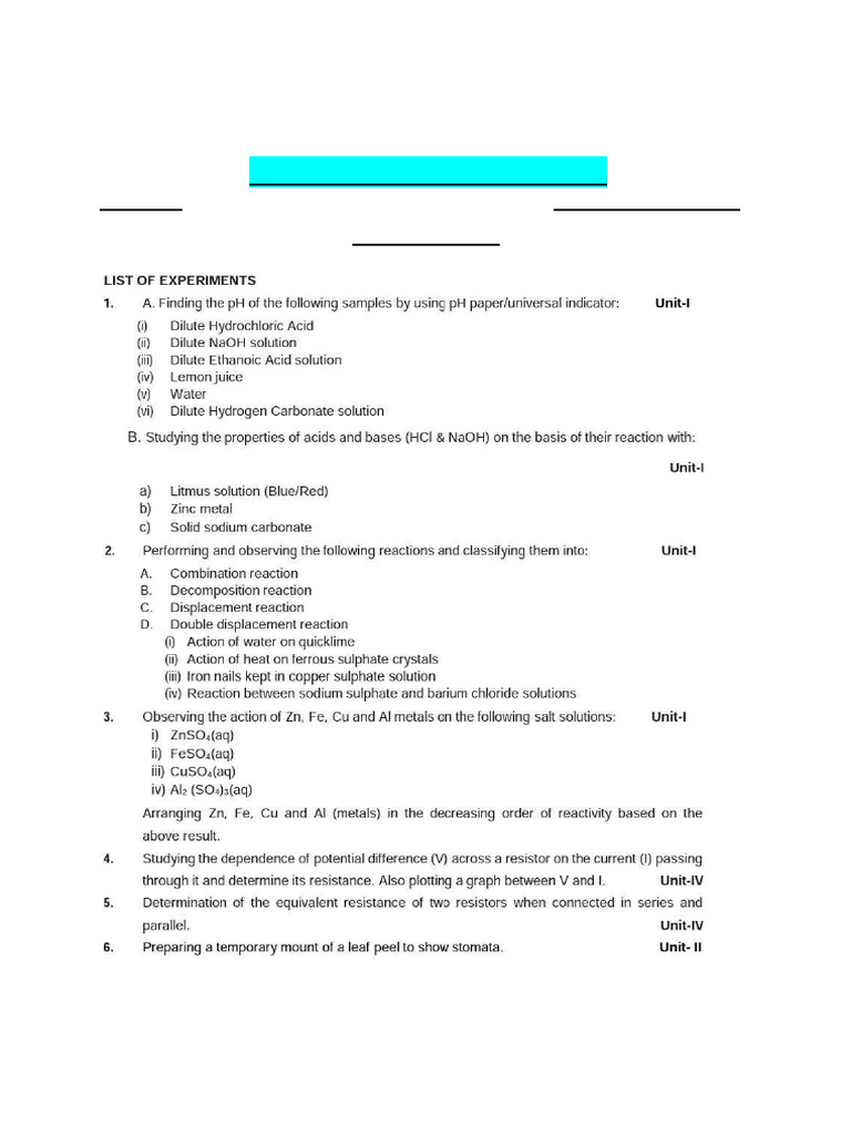 Science Experiments for Class X Syllabus | PDF