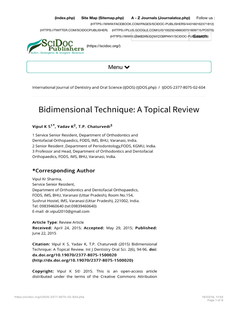 Bidimensional Technique - A Topical Review | PDF | Orthodontics | Mouth