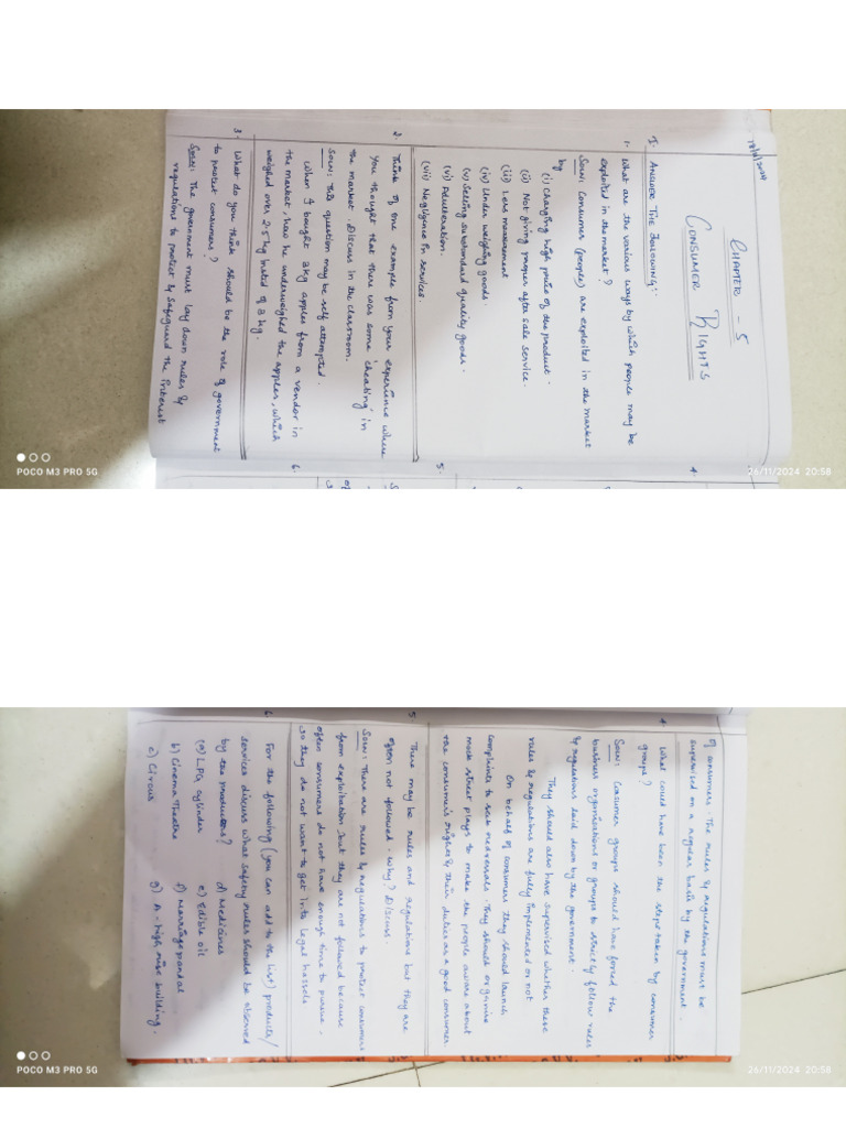 Economics Ch-5 Consumer Rights Class Work Notes . | PDF