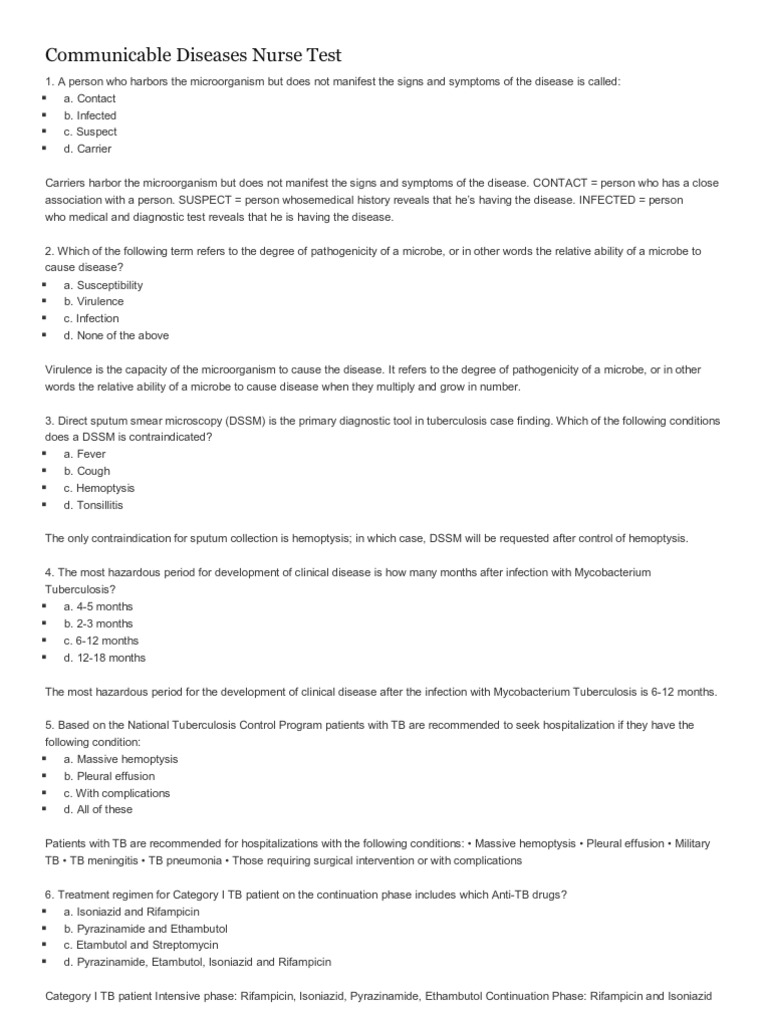Communicable Disease Exam Insights | PDF | Tuberculosis | Infection
