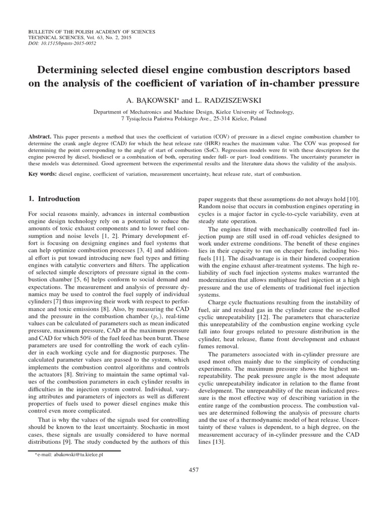 Diesel Engine Combustion Analysis Using COV | PDF | Engines | Diesel Engine